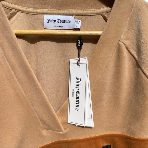 ⭐️HP NWT Juicy Couture Luxe Velour Raglan V Neck Sweater Beachwood Tan Large - Picture 12 of 12